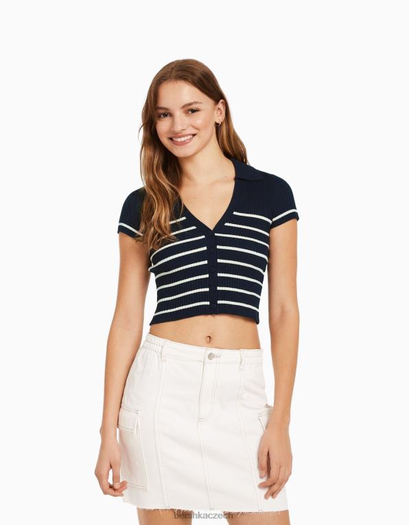 ženy Bershka top s pololímečkem s krátkým rukávem P88441061 oblečení modrý