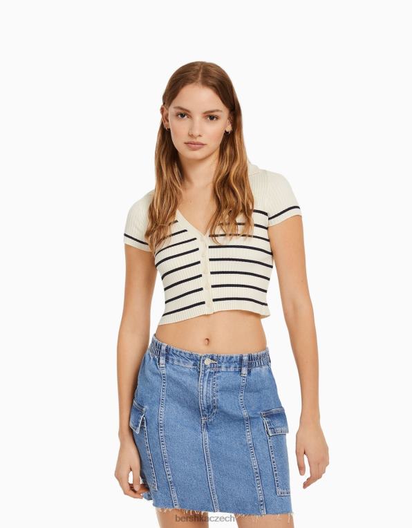ženy Bershka top s pololímečkem s krátkým rukávem P88441063 oblečení krém