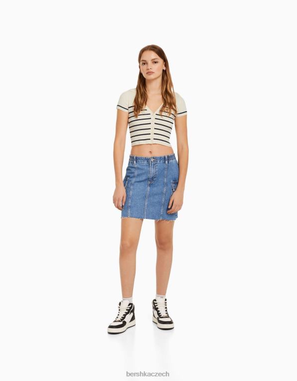 ženy Bershka top s pololímečkem s krátkým rukávem P88441063 oblečení krém