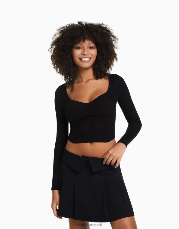 ženy Bershka top z žebrovaného úpletu v korzetovém stylu P88441017 oblečení Černá