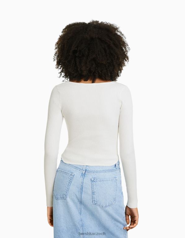 ženy Bershka top z žebrovaného úpletu v korzetovém stylu P88441020 oblečení krém