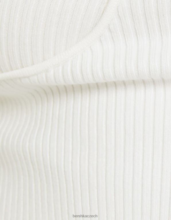 ženy Bershka top z žebrovaného úpletu v korzetovém stylu P88441020 oblečení krém
