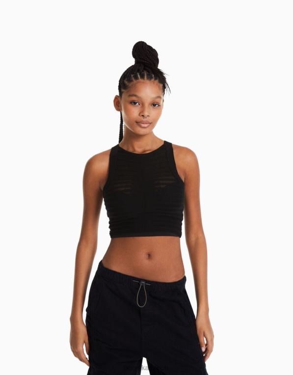 ženy Bershka top z průhledného úpletu P8844964 oblečení Černá