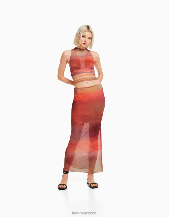 ženy Bershka Sada tylových sukní a trička bez rukávů s potiskem P88442032 oblečení oranžový