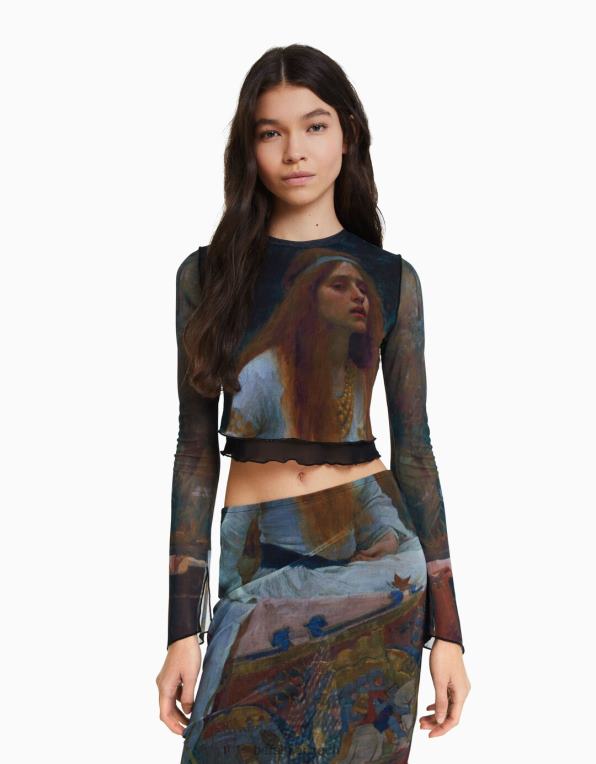 ženy Bershka art series sada tylových triček a sukní P88442051 oblečení Černá