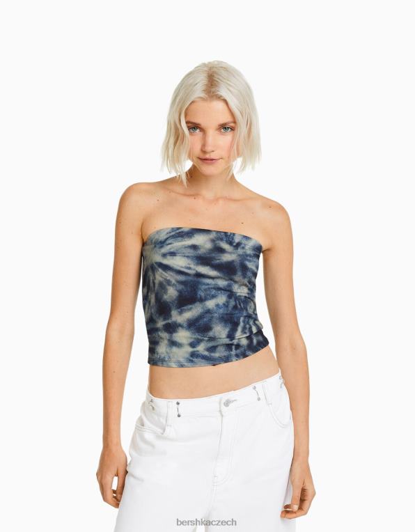 ženy Bershka bandeau top s efektem kravaty P88442026 oblečení modrý