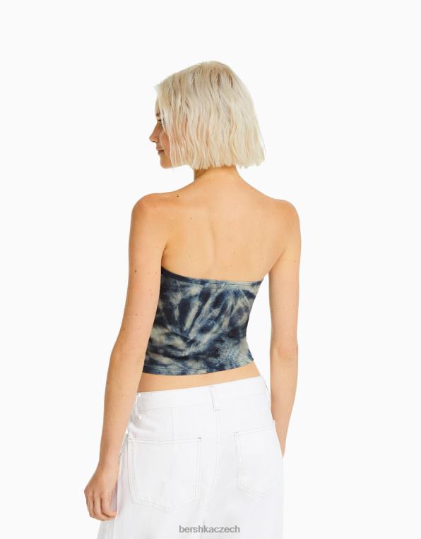 ženy Bershka bandeau top s efektem kravaty P88442026 oblečení modrý