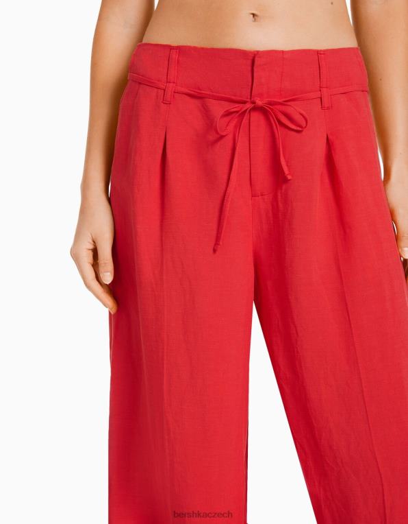 ženy Bershka široké kalhoty ze směsi lnu P88441995 oblečení korál