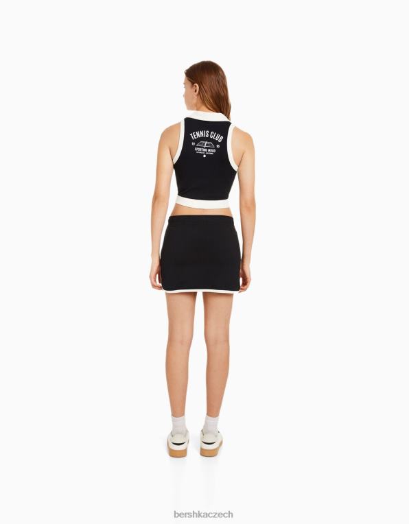 ženy Bershka mikina bez rukávů s potiskem a souprava skort P88442043 oblečení Černá