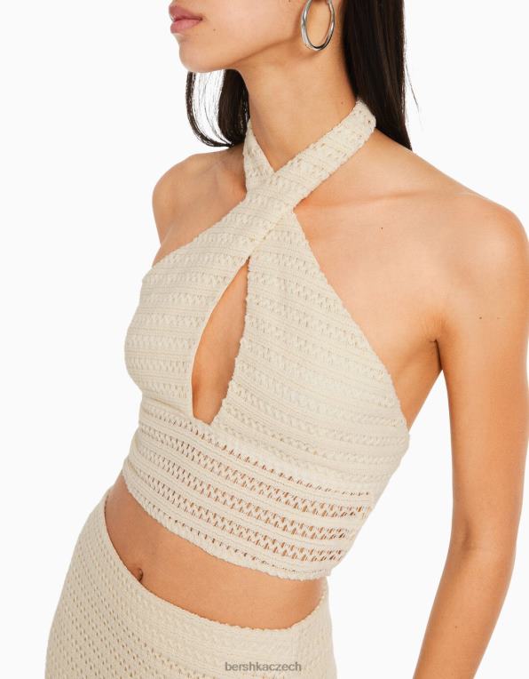 ženy Bershka rustikální háčkovaný komplet top a sukně P88442037 oblečení béžový