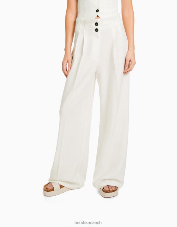 ženy Bershka rustikální kalhoty se širokými nohavicemi P88441998 oblečení špinavě bílé