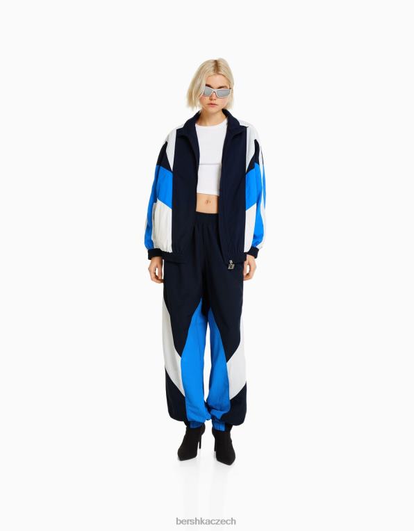ženy Bershka sada nylonových barevných bloků bundy a kalhot P88442062 oblečení modrý