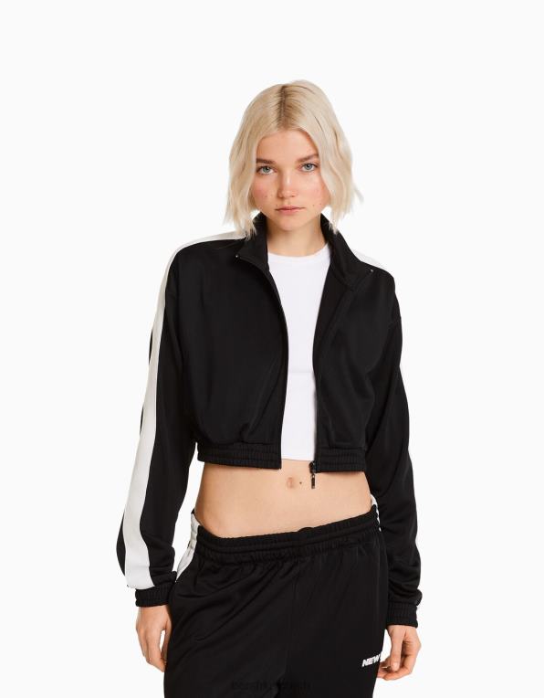 ženy Bershka souprava mikiny a kalhot s bočními pruhy P88442058 oblečení Černá