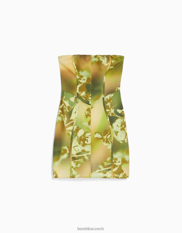 ženy Bershka Bandeau minišaty s bengálským potiskem P8844122 oblečení zelená