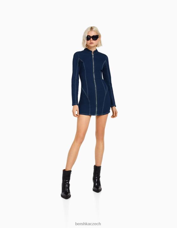 ženy Bershka Džínové šaty s dlouhým rukávem a kontrastní nití P884482 oblečení námořnictvo