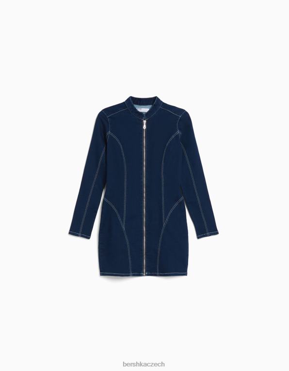 ženy Bershka Džínové šaty s dlouhým rukávem a kontrastní nití P884482 oblečení námořnictvo