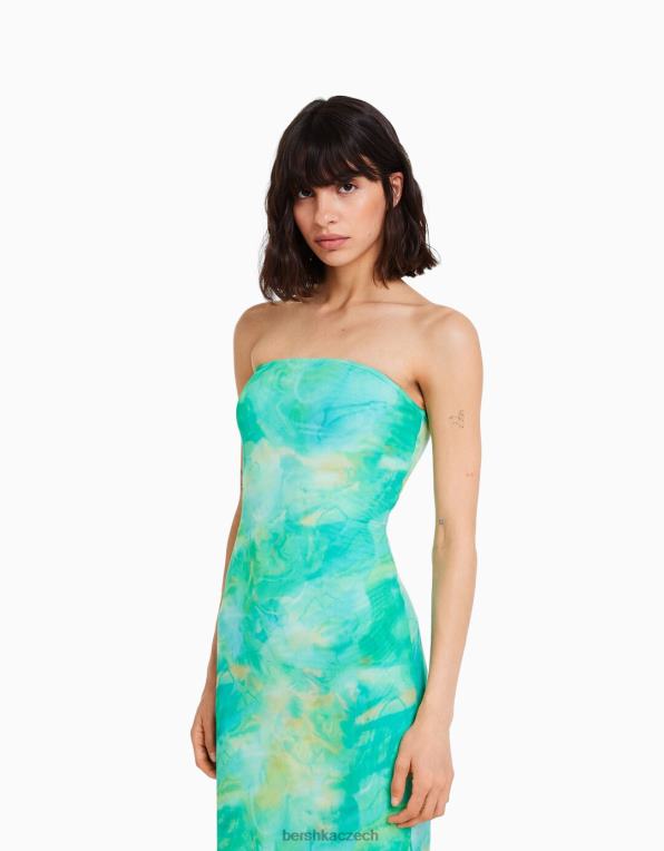 ženy Bershka Midi šaty s potiskem mimo ramena P88441845 oblečení modrý