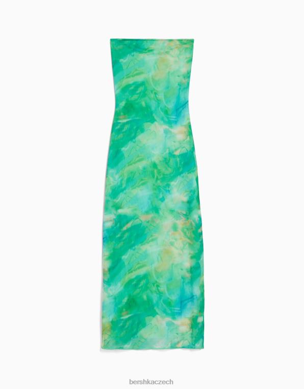 ženy Bershka Midi šaty s potiskem mimo ramena P88441845 oblečení modrý