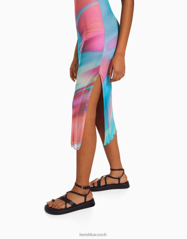 ženy Bershka Midi šaty s potiskem mimo ramena P884494 oblečení růžový