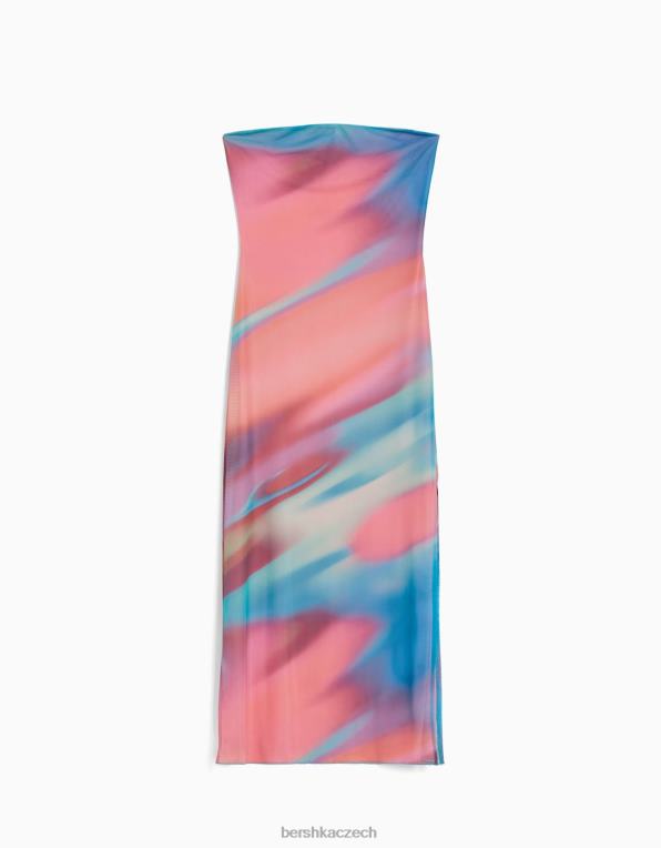 ženy Bershka Midi šaty s potiskem mimo ramena P884494 oblečení růžový