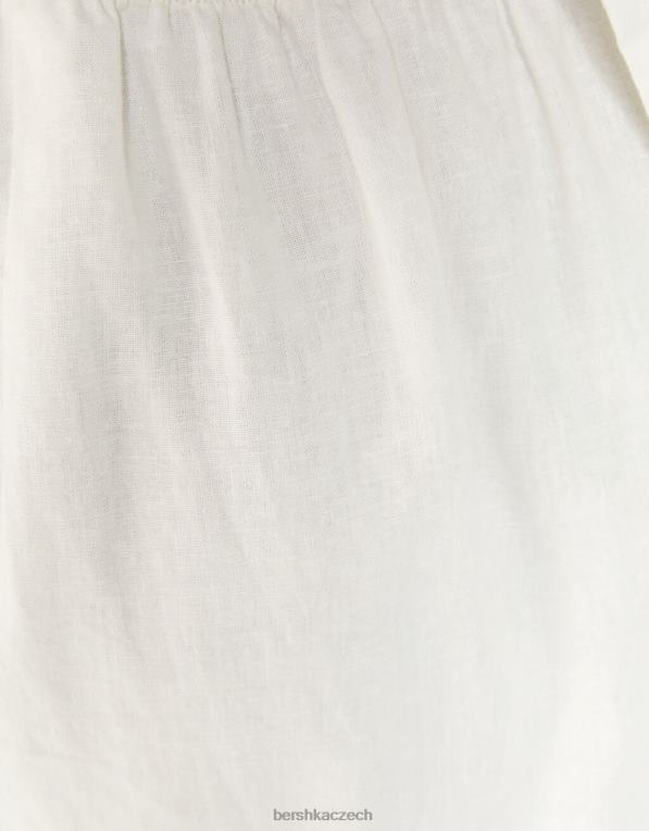 ženy Bershka Midi šaty ze směsi lnu s ramínky P884476 oblečení bílý