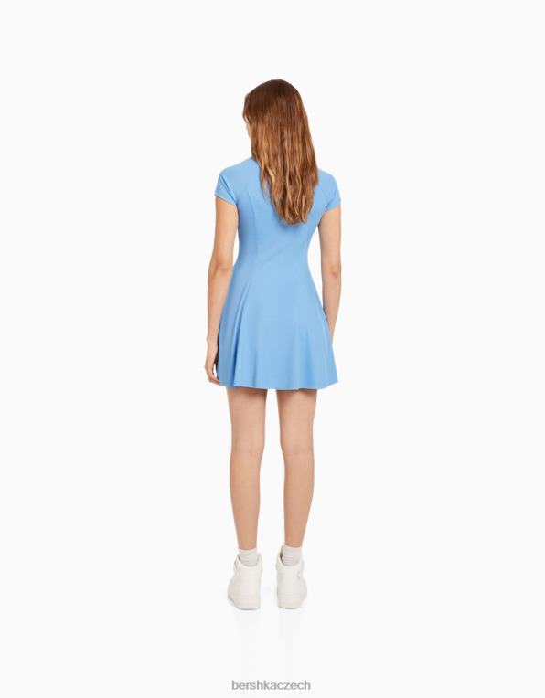 ženy Bershka Mini skater šaty s krátkým rukávem P88444107 oblečení modrý