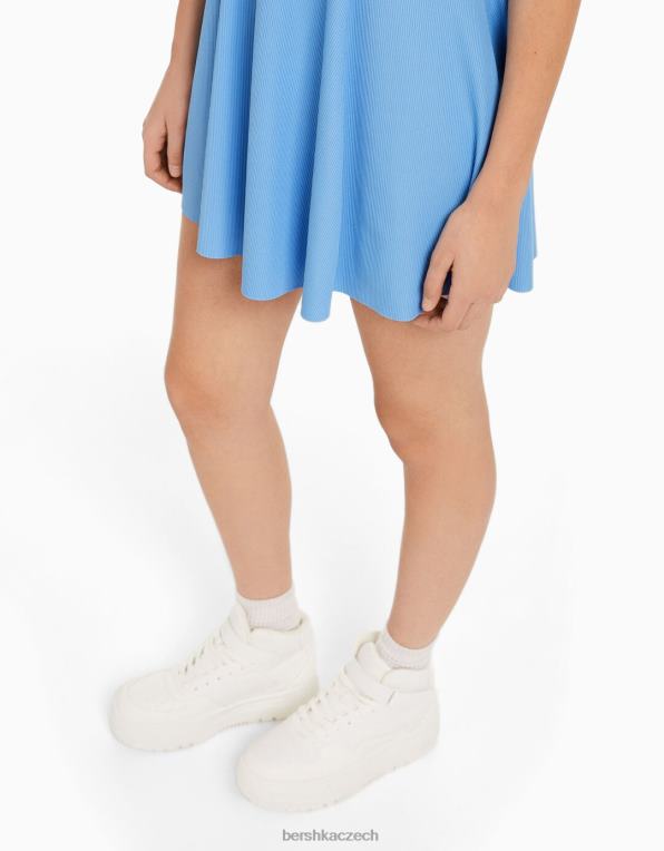 ženy Bershka Mini skater šaty s krátkým rukávem P88444107 oblečení modrý