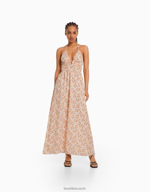ženy Bershka dlouhé bambulové šaty s volánem P8844118 oblečení vícebarevný