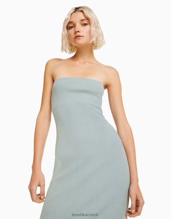 ženy Bershka dlouhé pruhované žebrované šaty se sepraným efektem P88441828 oblečení světle modrá