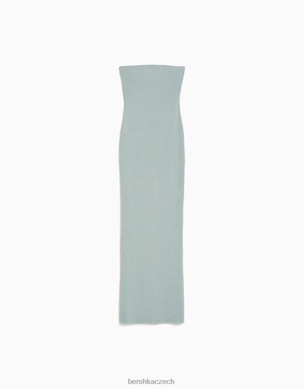 ženy Bershka dlouhé pruhované žebrované šaty se sepraným efektem P88441828 oblečení světle modrá