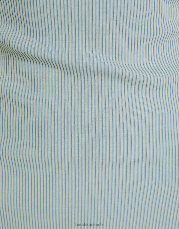 ženy Bershka dlouhé pruhované žebrované šaty se sepraným efektem P88441828 oblečení světle modrá