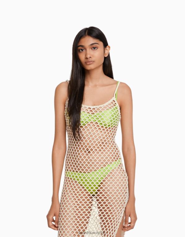 ženy Bershka dlouhé síťované šaty s ramínky P8844169 oblečení krém