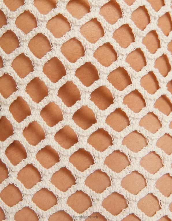 ženy Bershka dlouhé síťované šaty s ramínky P8844169 oblečení krém