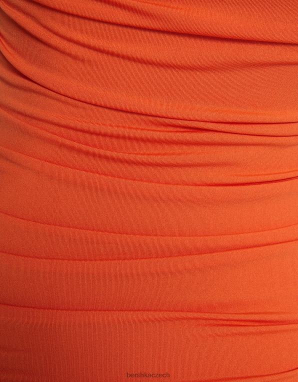 ženy Bershka dlouhé volánové šaty nad ramena P88441838 oblečení oranžový