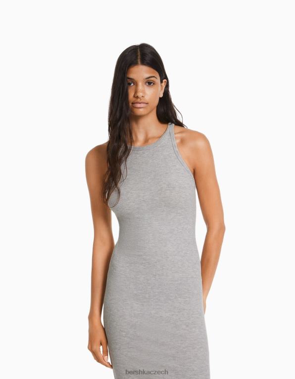 ženy Bershka žebrované midi šaty bez rukávů P88443 oblečení Šedá