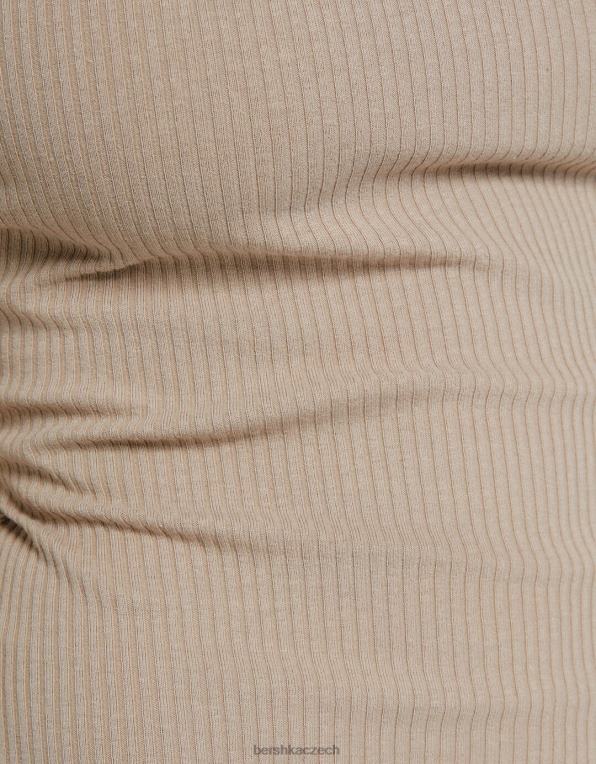 ženy Bershka žebrované midi šaty bez rukávů P88444 oblečení písek