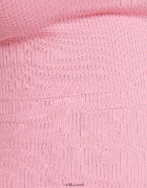 ženy Bershka žebrované midi šaty bez rukávů P88447 oblečení růžový