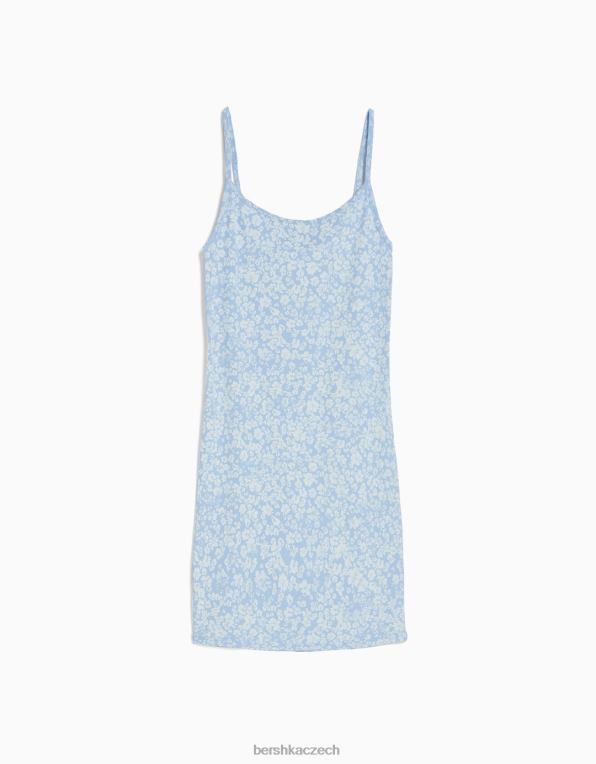 ženy Bershka žebrované minišaty na ramínka s potiskem P884412 oblečení modrý