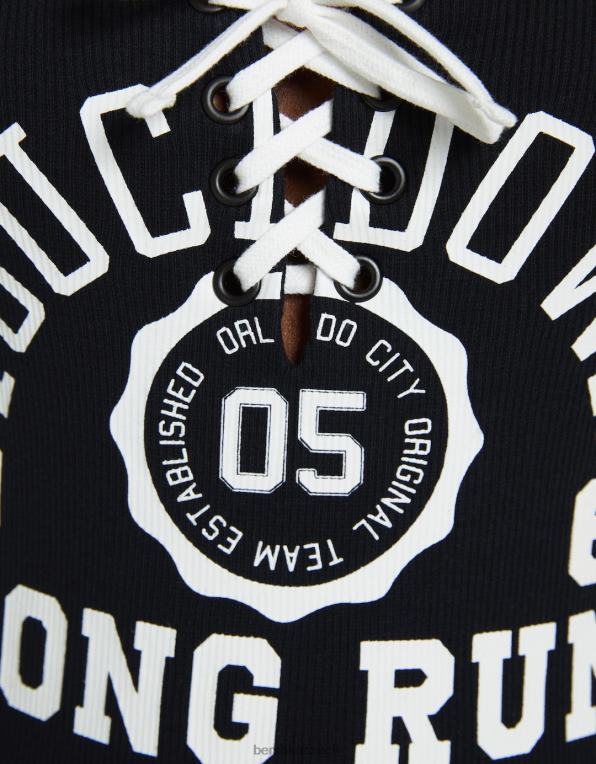 ženy Bershka žebrované minišaty na ramínka s potiskem P8844278 oblečení Černá