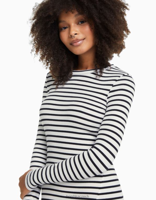 ženy Bershka žebrované minišaty s dlouhým rukávem P8844235 oblečení špinavě bílé