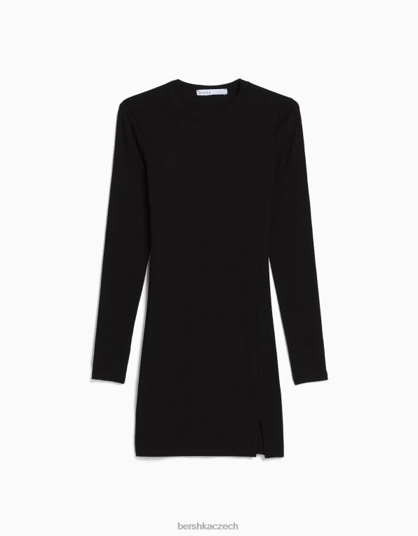 ženy Bershka žebrované minišaty s dlouhým rukávem P8844237 oblečení Černá
