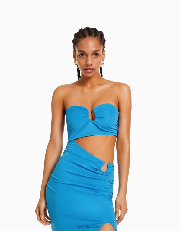 ženy Bershka komfortní midi šaty s detailem P884439 oblečení modrý