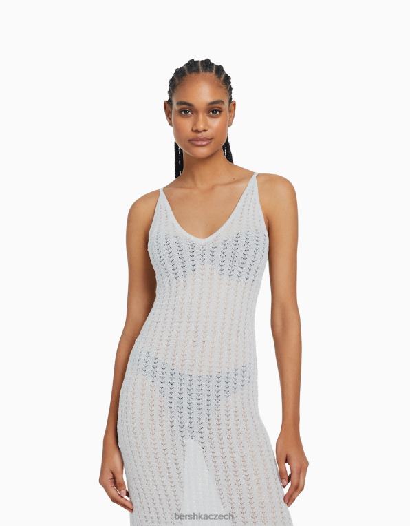 ženy Bershka lesklé midi šaty s ramínky P8844190 oblečení stříbrný