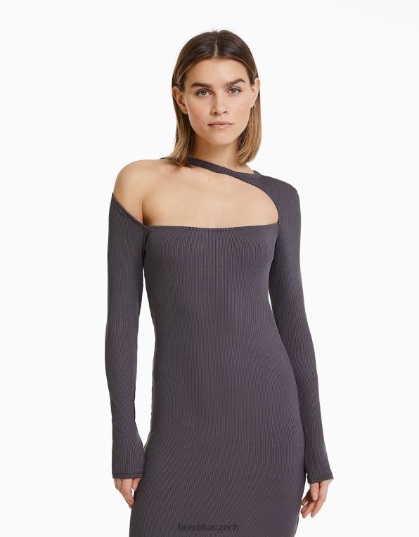 ženy Bershka midi šaty s dlouhým rukávem a asymetrickým výstřihem P8844257 oblečení výhradní