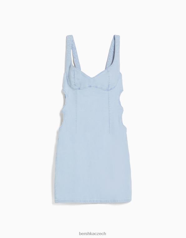 ženy Bershka minišaty na ramínka s výřezem a kamínkovými detaily P884441 oblečení světle modrá