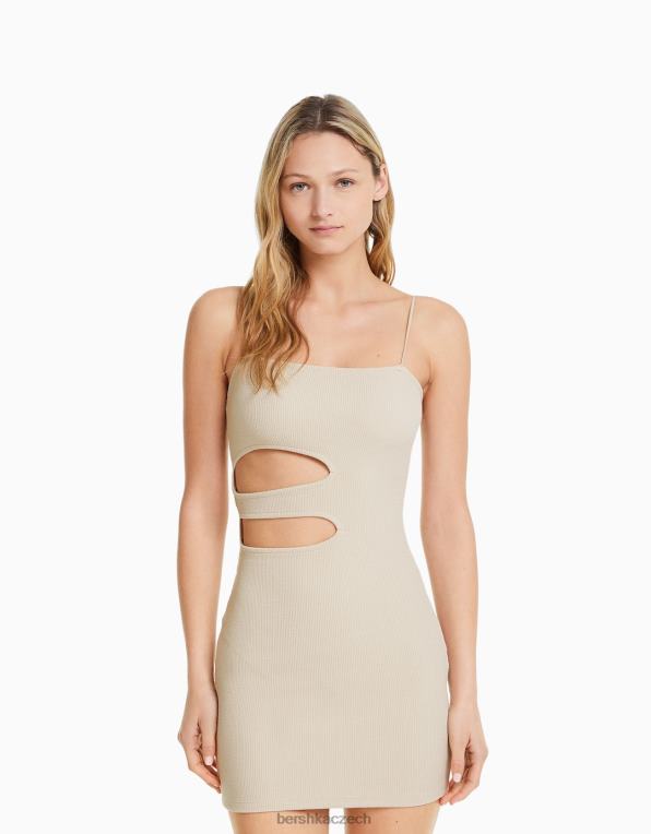 ženy Bershka minišaty na ramínka s vykrojeným detailem P8844229 oblečení velbloud