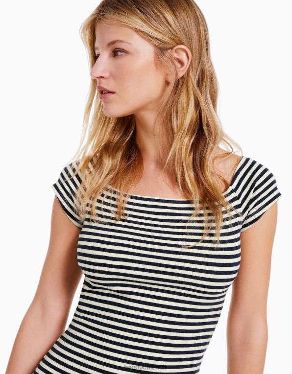 ženy Bershka minišaty s bardot výstřihem P8844205 oblečení bílý