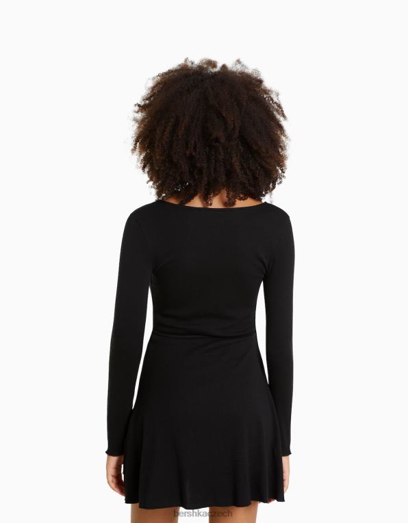 ženy Bershka mini šaty s dlouhým rukávem P8844143 oblečení Černá