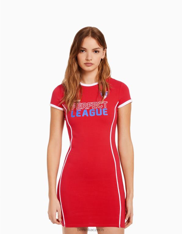 ženy Bershka minišaty s krátkým rukávem a potiskem P8844281 oblečení Červené