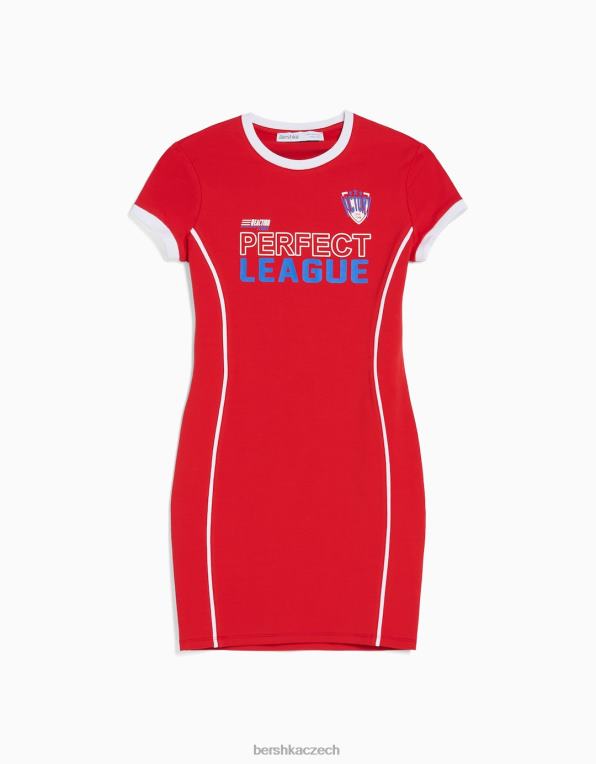 ženy Bershka minišaty s krátkým rukávem a potiskem P8844281 oblečení Červené